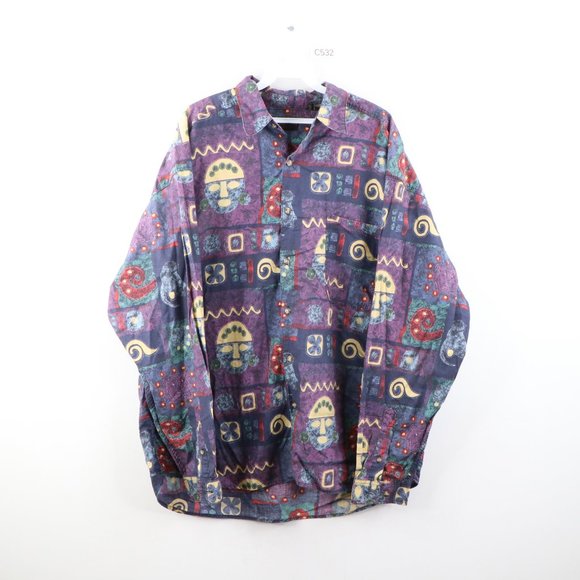 Vintage Abstract Geometric All Over Button Shirt - Picture 1 of 6